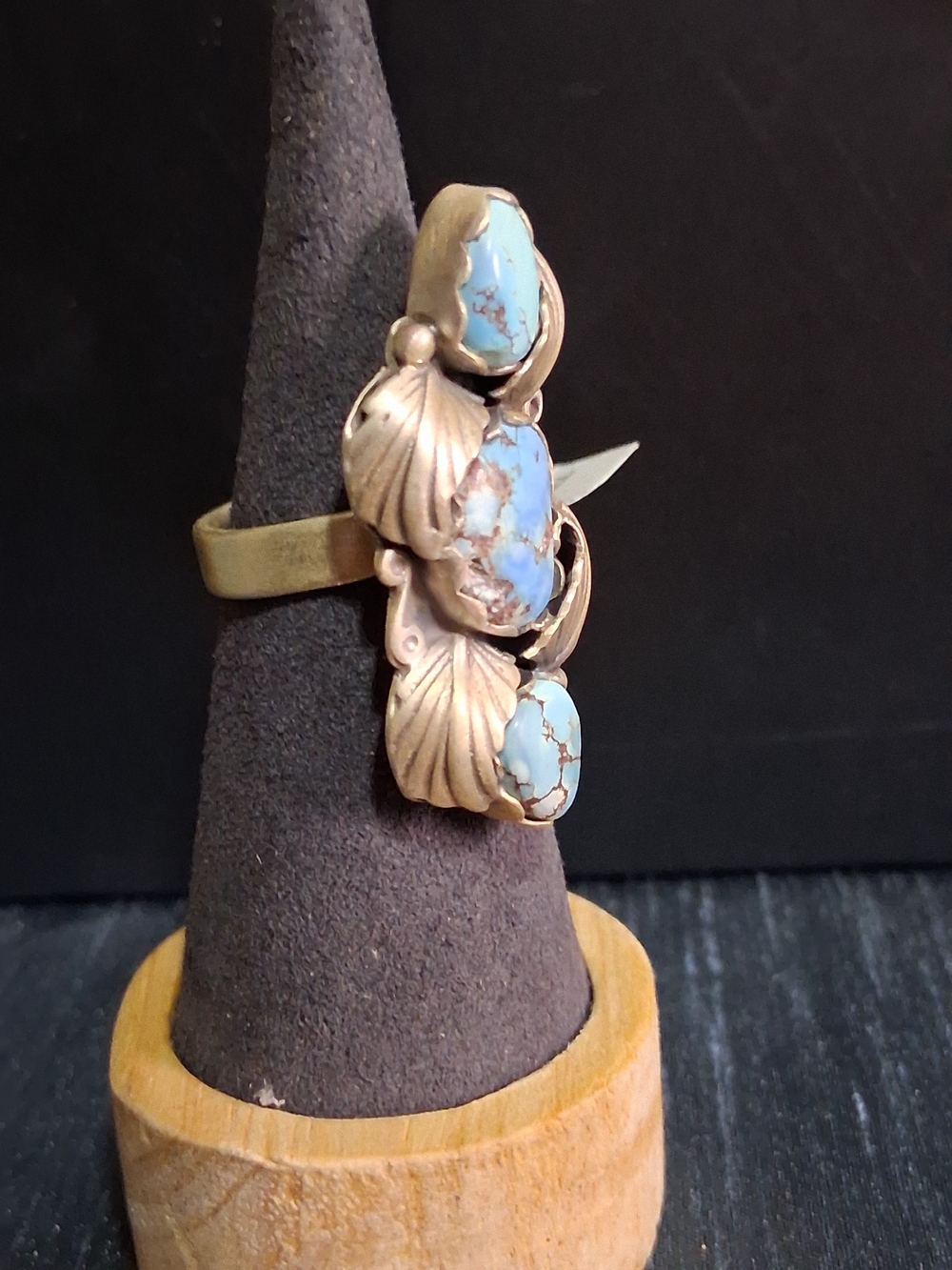 Vintage Sterling Silver Turquoise Triple Stone Statement Ring Adjustable 7 8 9 - Picture 6 of 10